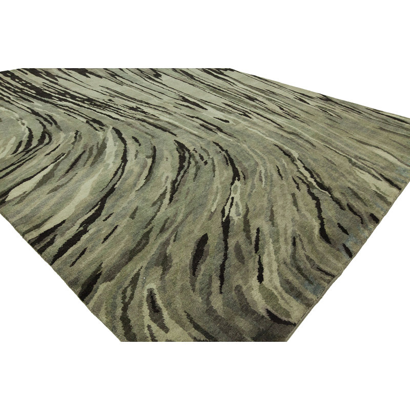 Wool Abstract Area Rug in Gray, Rectangle 9' x 12'