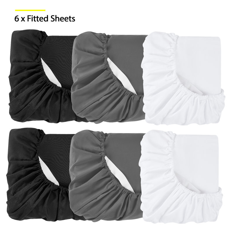 Ensemble de 6 draps-housses en microfibre brossée avec sangles intégrées, format King, Drap-housse très grand, Assorti