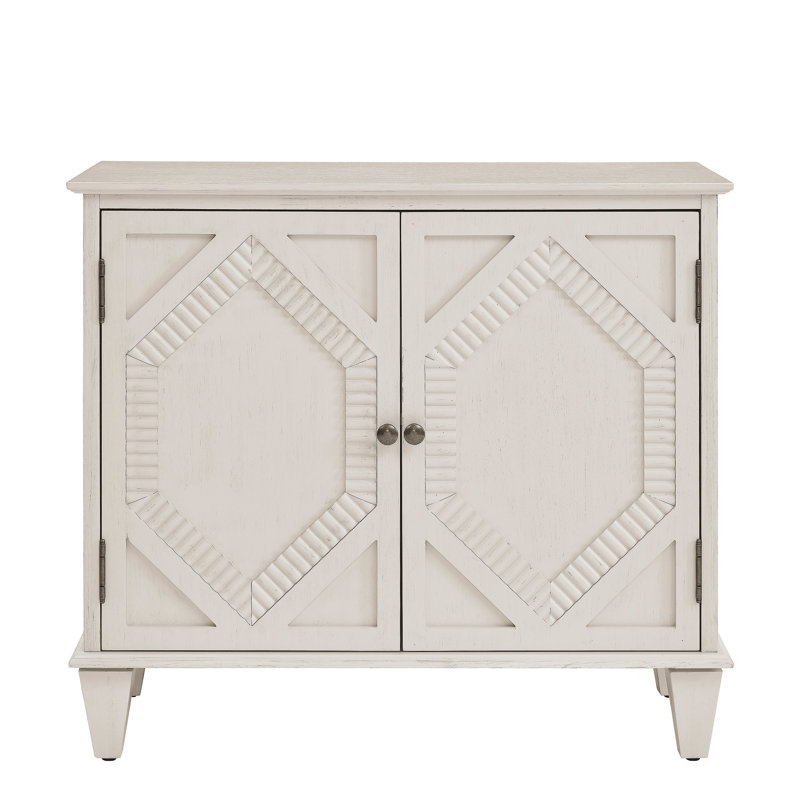 Buffet rétro en bois avec rangement, armoires de présentation géométriques symétriques, console média, Antique White