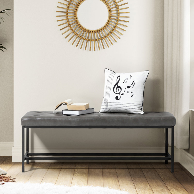 Anahli 50" W Faux Leather Upholstered Bench with Button-tufted Design, Gray
