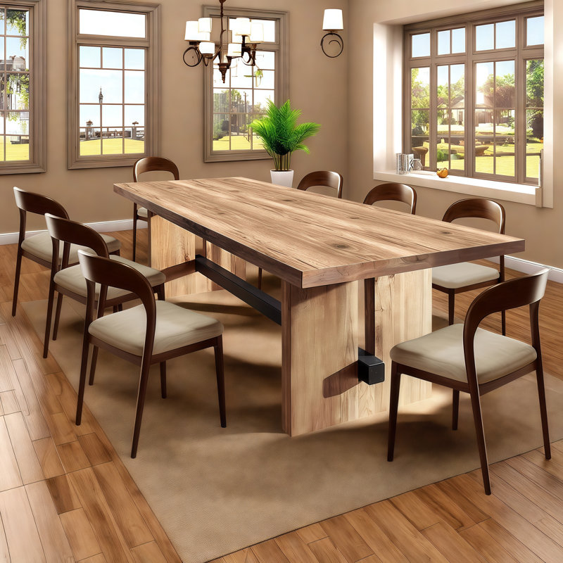 Ensemble de table et chaises de salle à manger rectangulaire en bois massif, 9