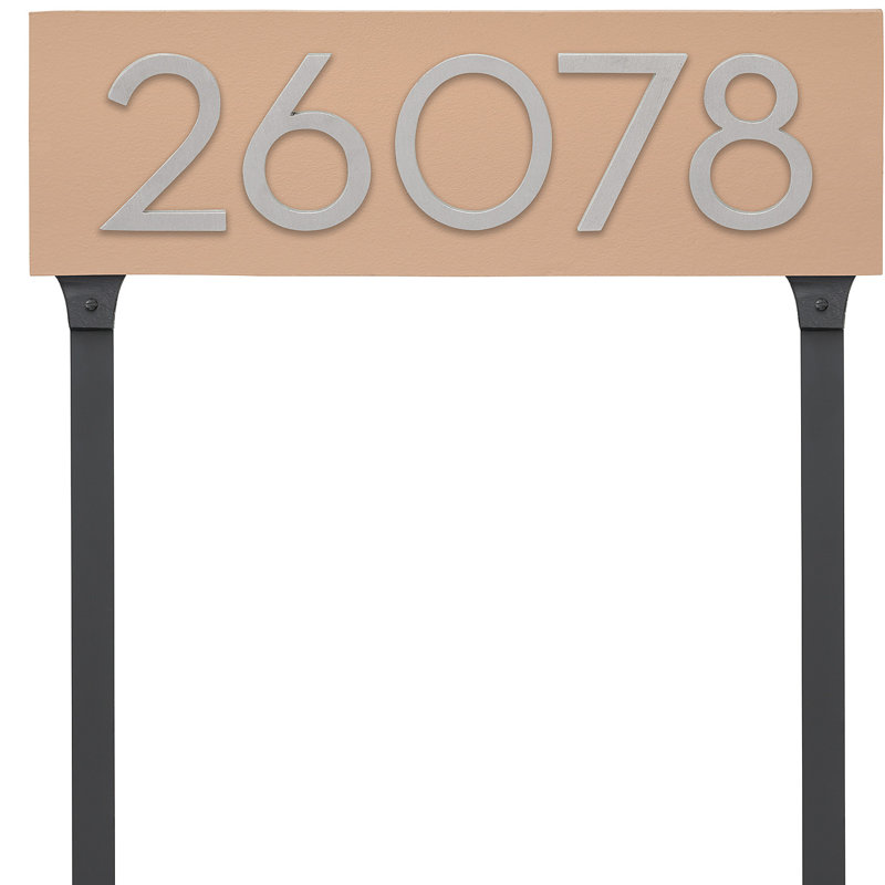 Panneau d'adresse flottant sur la pelouse sur 1 ligne, Taupe, Aluminium brossé
