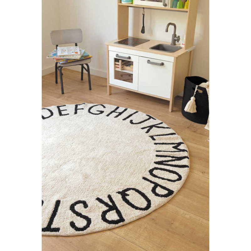 Washable Round Rug ABC Natural - Black