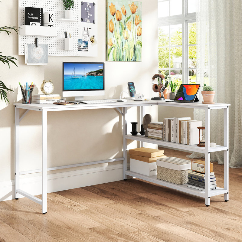 L-Shaped Metal Base Computer Desk