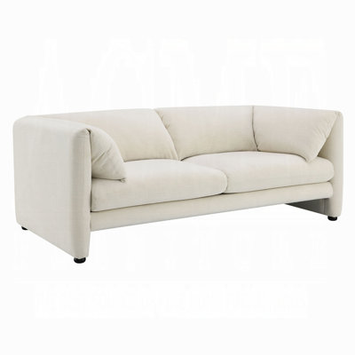 Kami Loveseat, Slim Pillow Armrests, Modern Ivory Linen, 76 Inch