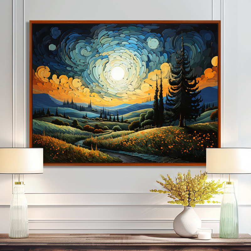 «Vangogh The Swaying Cypress III», art mural sur toile Vangogh, H 12 po x l 20 po x P 1 po, Cadre flottant brun