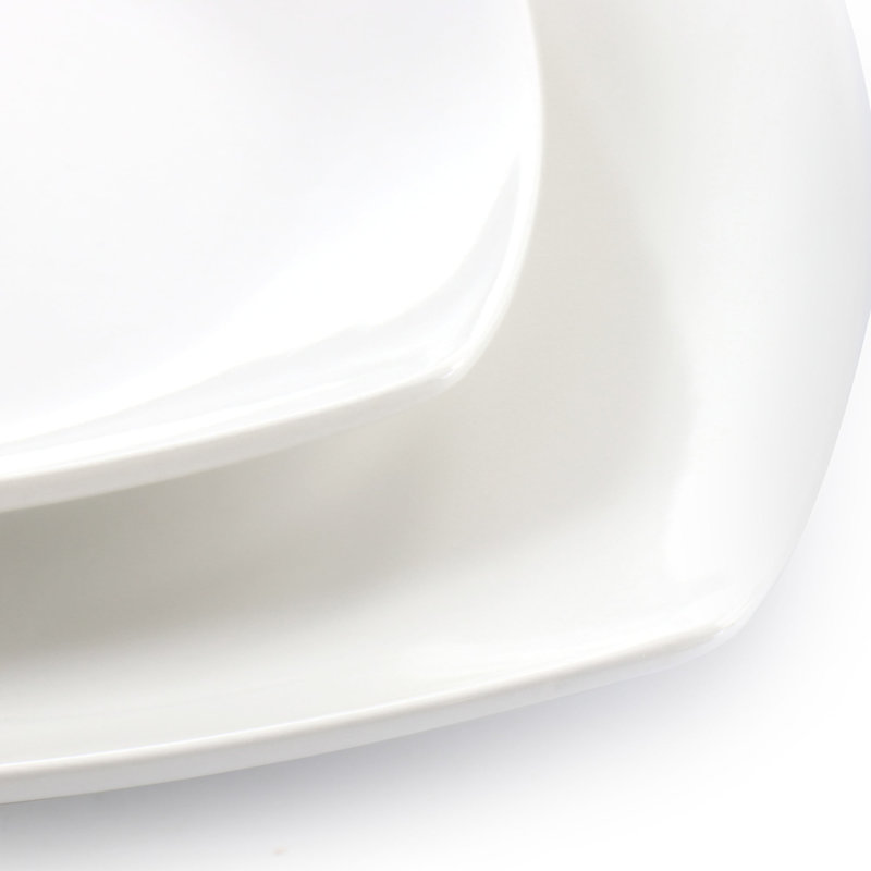 Service de table 16 pièces en grès, assiettes carrées à finition mate, va au lave-vaisselle et au micro-ondes, comprend assiettes, assiettes à dessert, bols et tasses pour repas de famille
