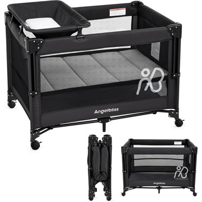 Baby Bassinet Bedside Crib, Pack And Play With Mattress, Diaper Changer, One-push Setup Playards From Infants To Toddlers (balck)