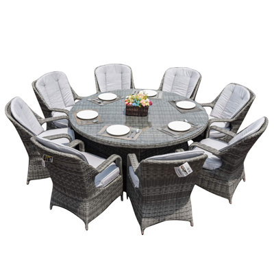 Parma 9-Piece Outdoor Dining Set with Round Table in PE Wicker and Cushions