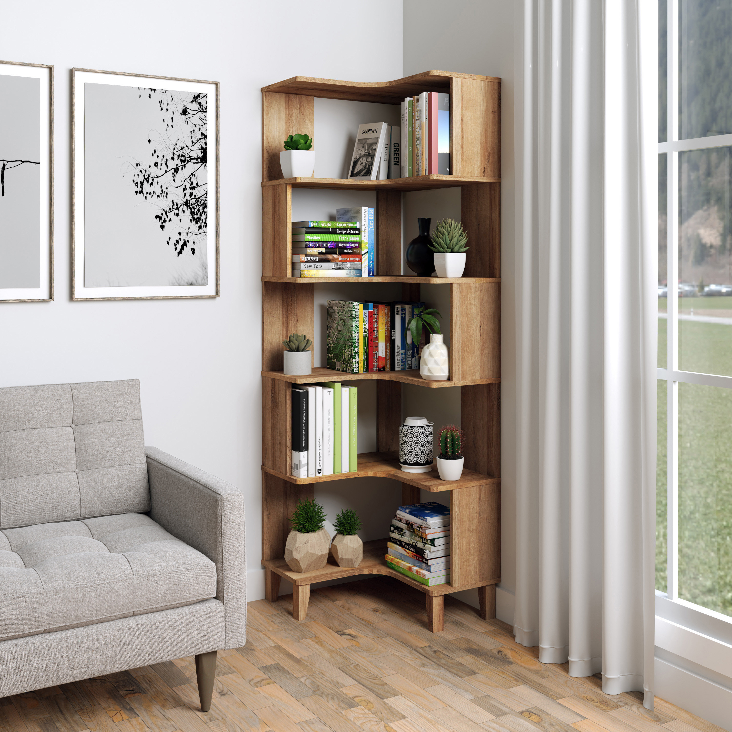 Winston Porter Yalin 71.5" Corner Bookcase with Storage