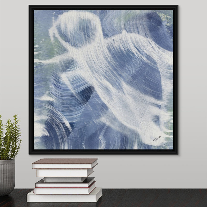 « blue aura ii », peinture sur toile, H 17,7 po x l 17,7 po x P 1,75 po, Cadre flottant noir