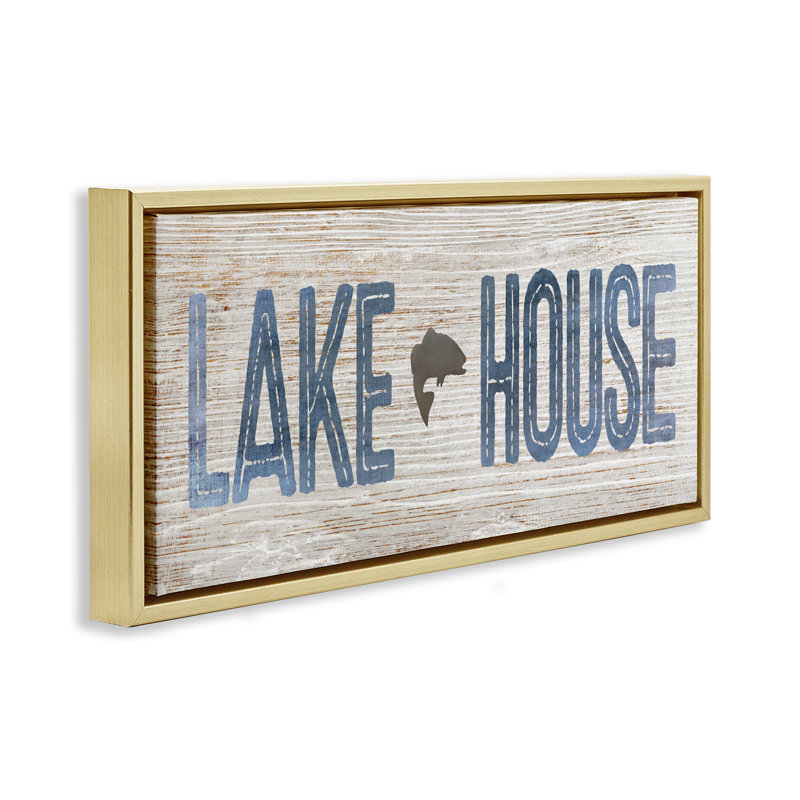 Lake House avec motif de poisson, H 11 po x l 25 po, Cadre flottant gris lustré