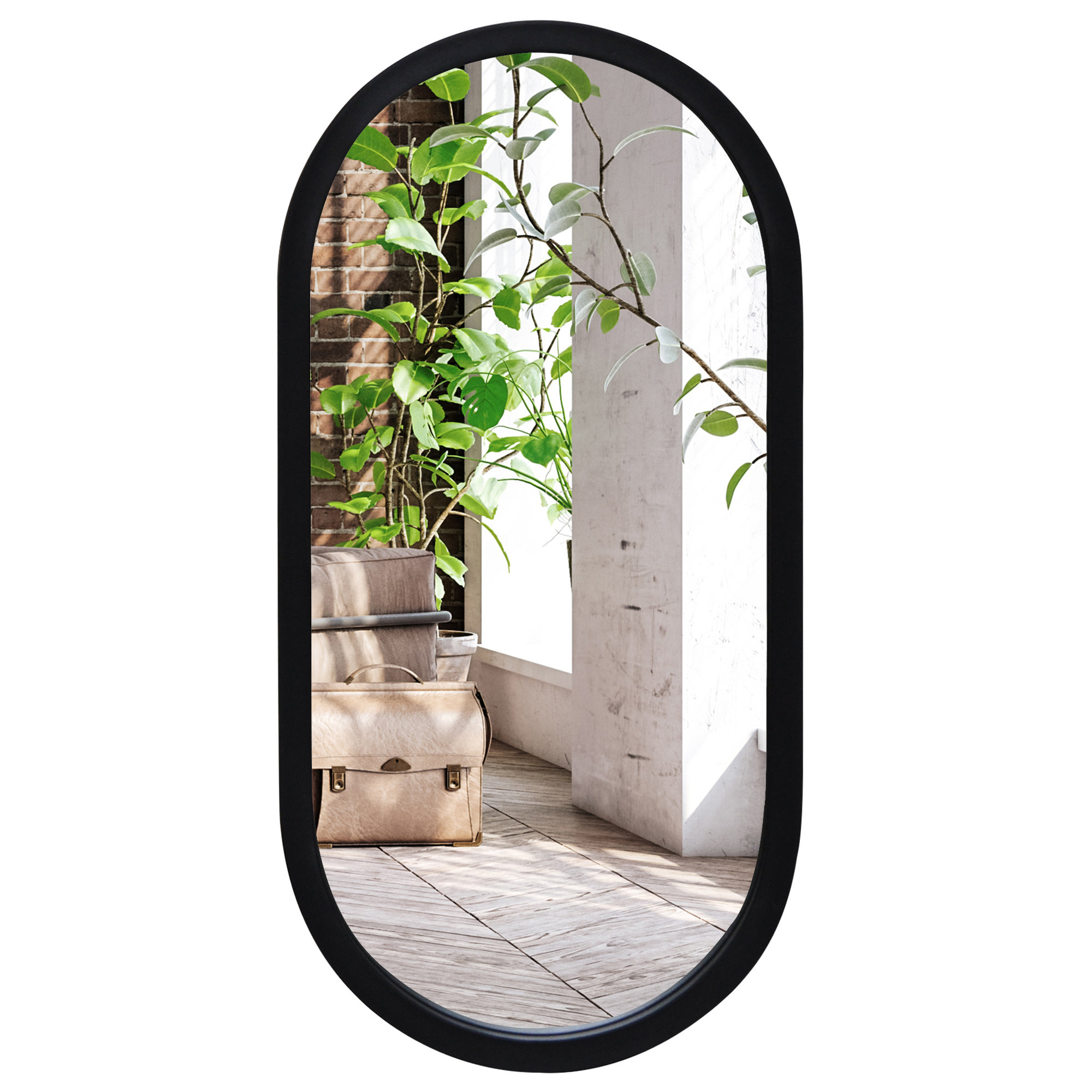 Mercer41 Neibart 12x24 Large Oval Mirror Pill Shaped Aluminum Frame for