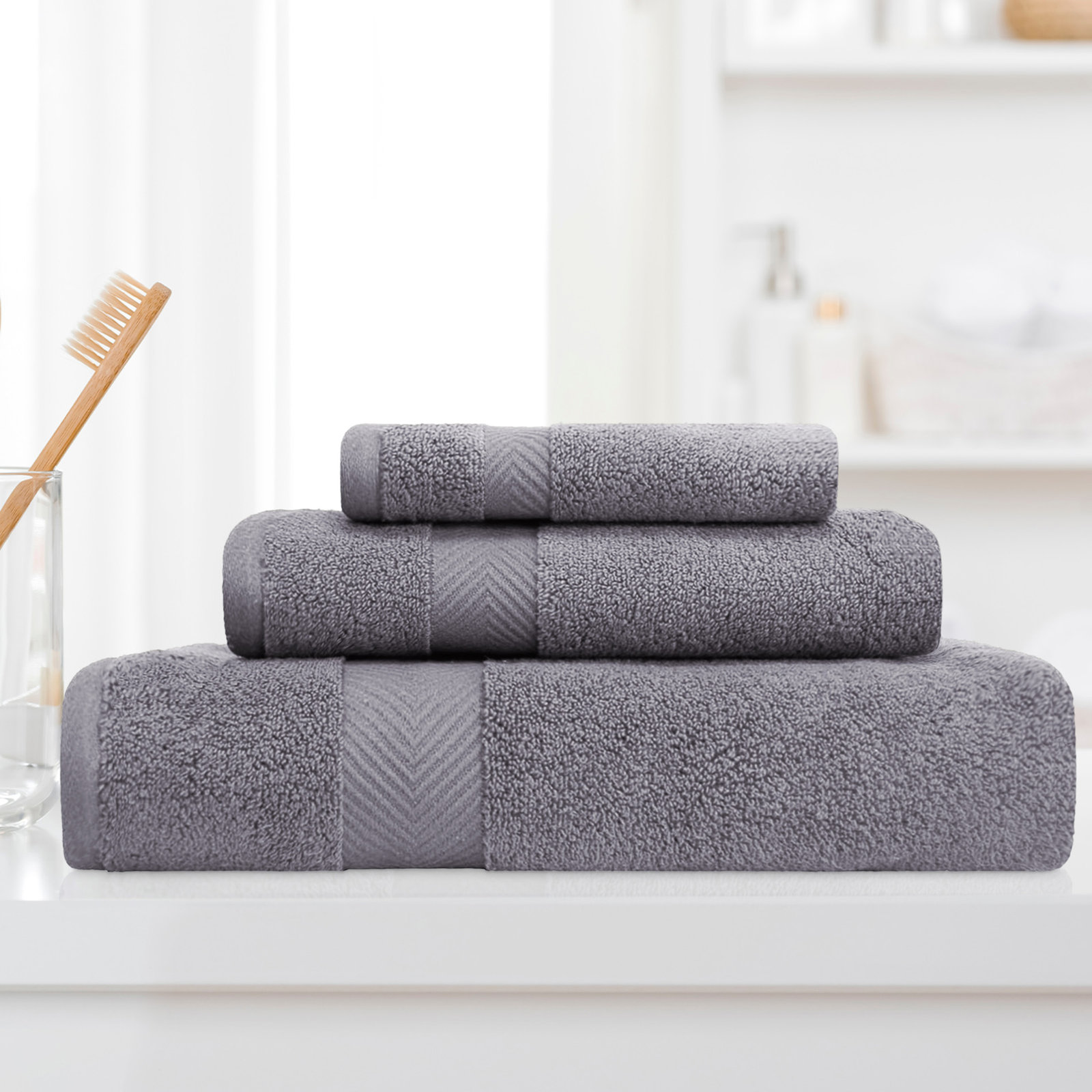 Hamachi 3-Piece Cotton Towel Set, Grey