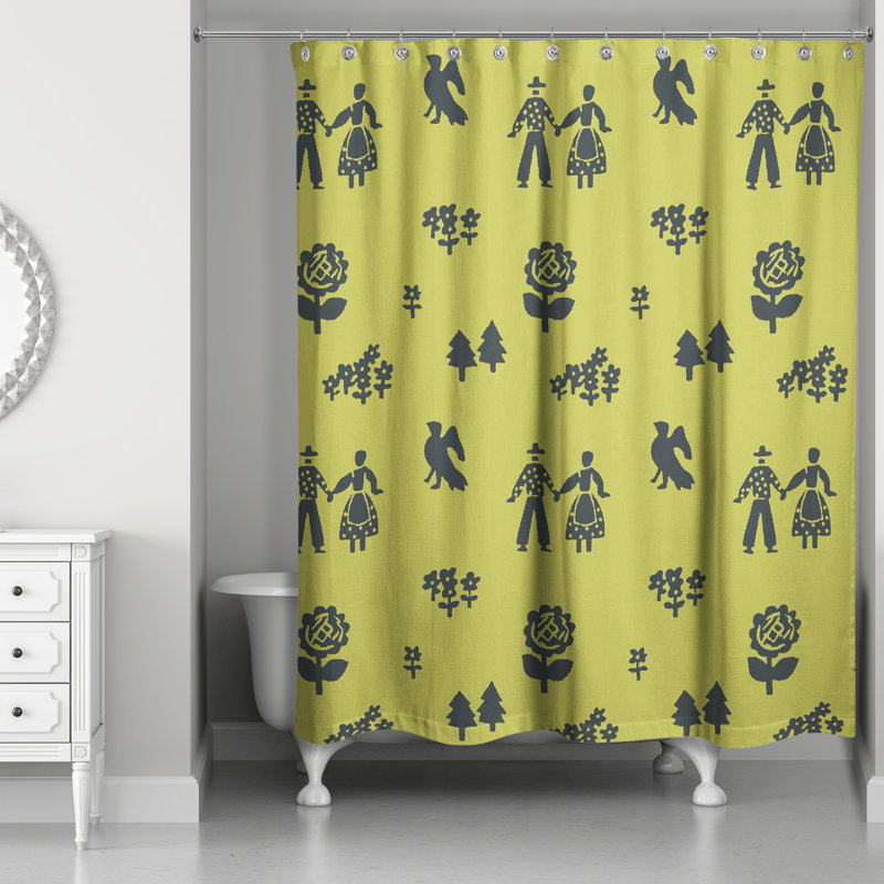 Rideau de douche simple motif Haner, Vert / Noir