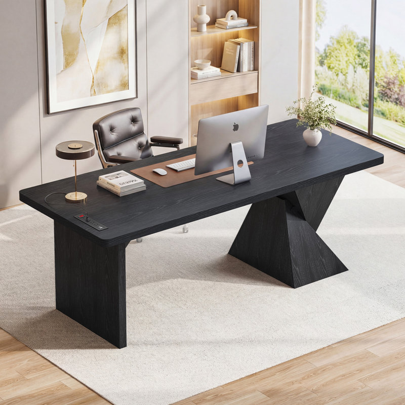 70.9" Executive Desk, Large Home Office Desks With Power Outlet