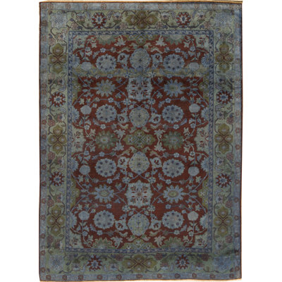 Wool Oriental Area Rug in Rust/Green/Gray