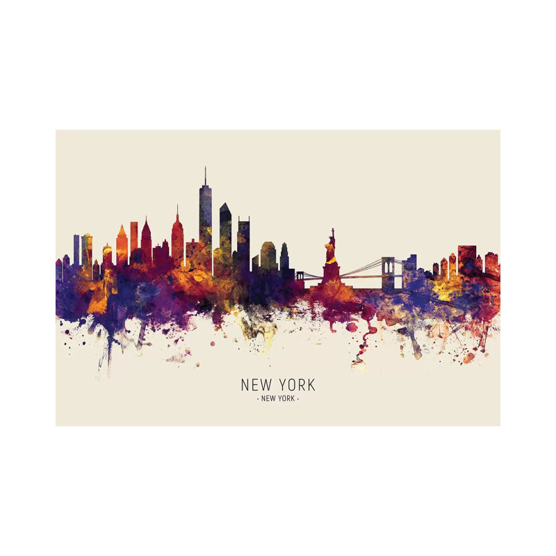 New York Skyline Red Beige by Michael Tompsett - Wrapped Canvas Gallery-Wrapped Canvas Giclée, 20.32 cm H x 30.48 cm W