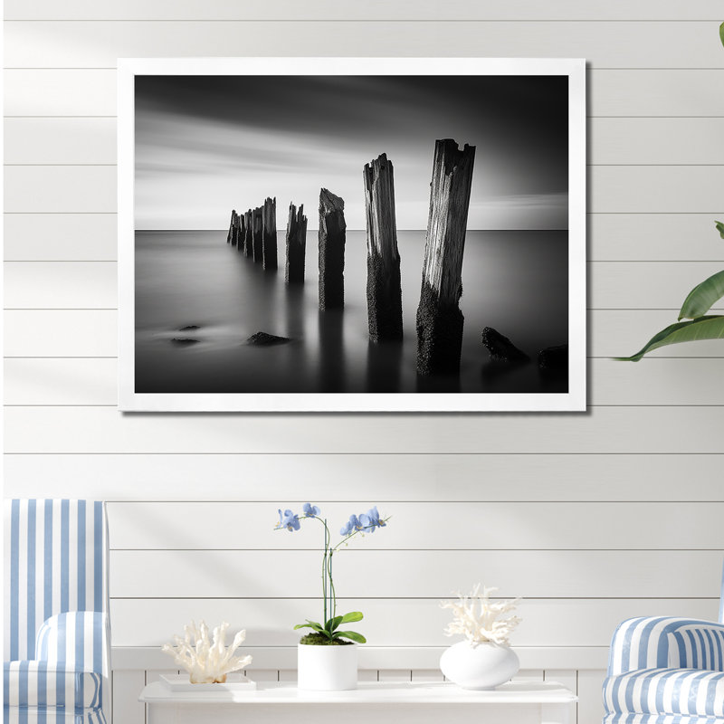 Reproduction d'art sur toile, jetée monochrome noir et blanc Horizon II - Plage et océan, H 12 po x l 20 po x P 1 po