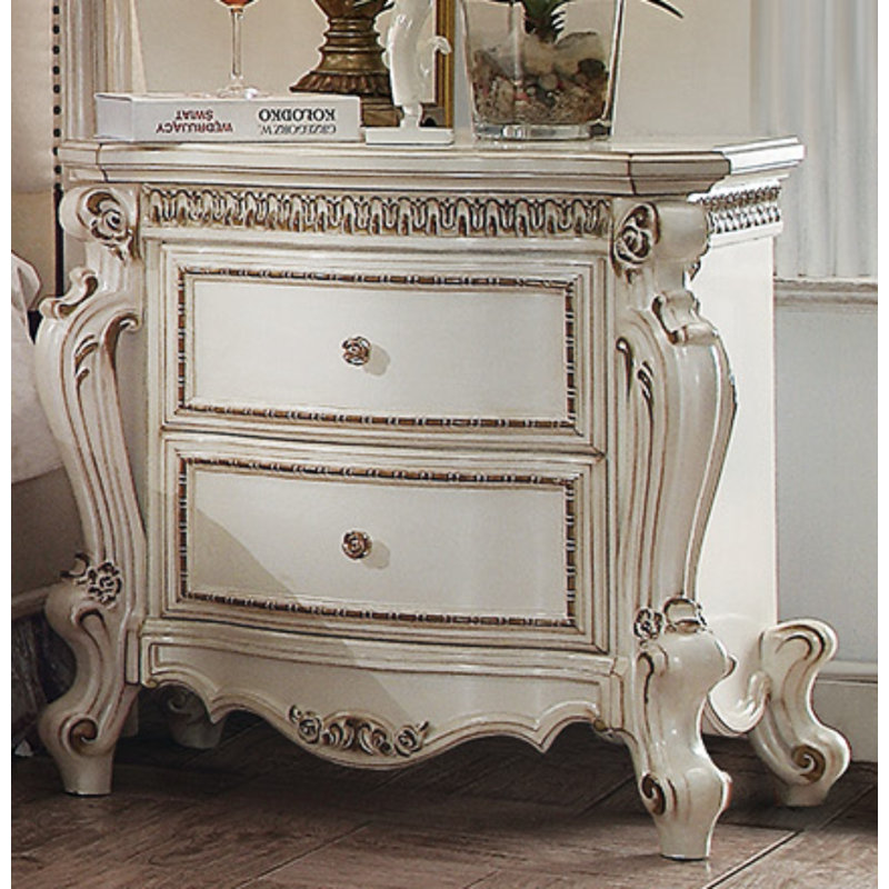 2 Drawer Transitional Style Nightstand, White/White