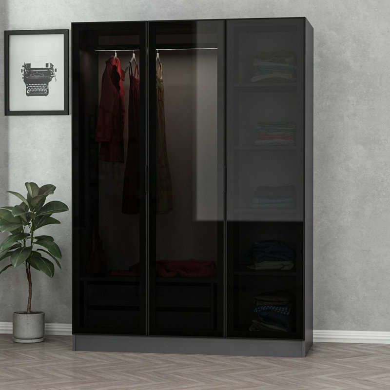 Armoire moderne anthracite 53,1 po x 82,7 po x 20,5 po | 100% panneau de particules enduit de mélamine, épaisseur: 0,7 pouce | Élégants accents noirs, solution de rangement parfaite pour les chambres contemporaines et les espaces de rangement