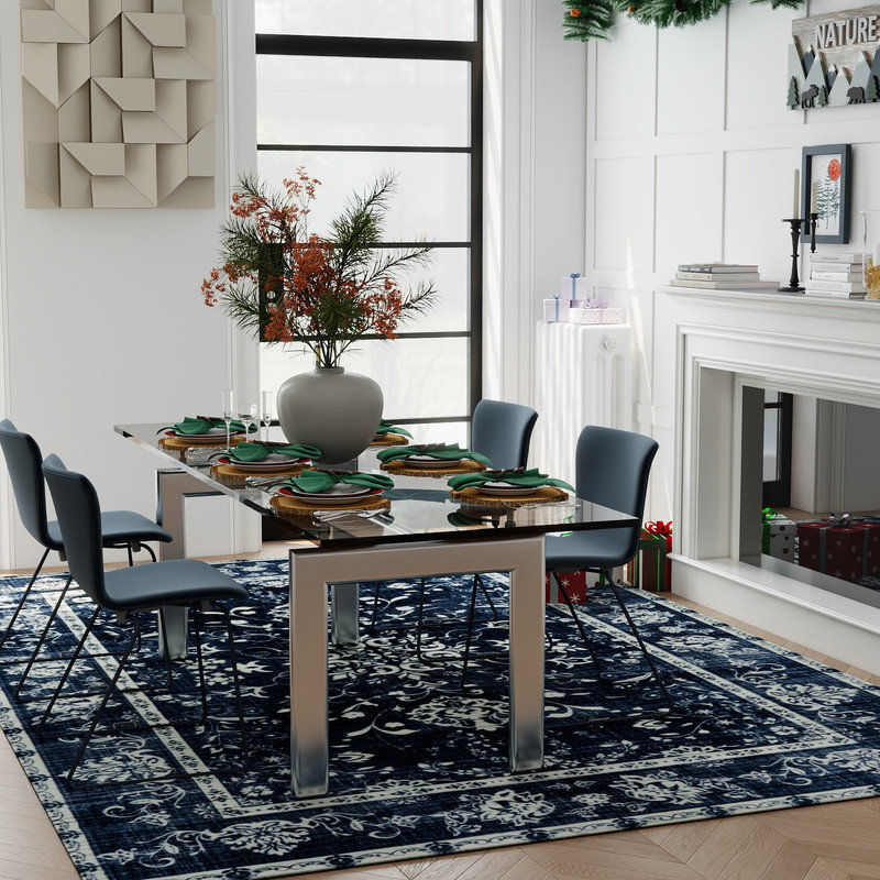 Tapis à motif floral lavable