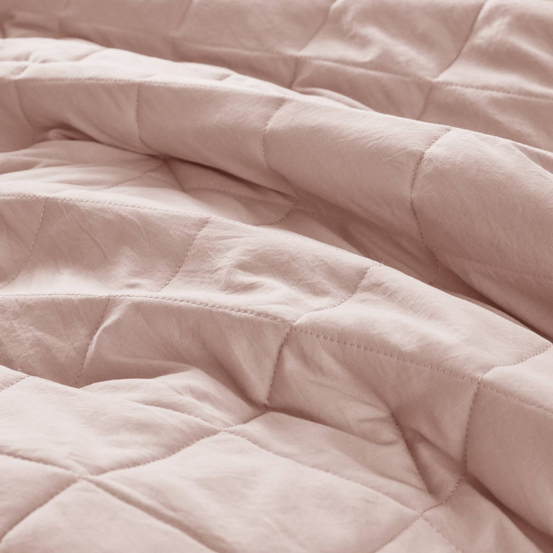 Premium Blush Microfiber Bedding Sets, Diamond Quilted Comforter With Ruffled Edge For Home