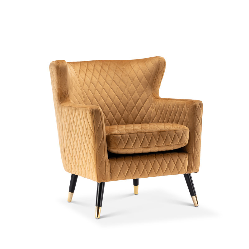 Ghita Quilted Accent Velvet Wingback Chair, Gold