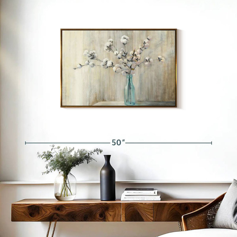 Bouquet de coton, Cadre flottant doré, 31 po x 21 po