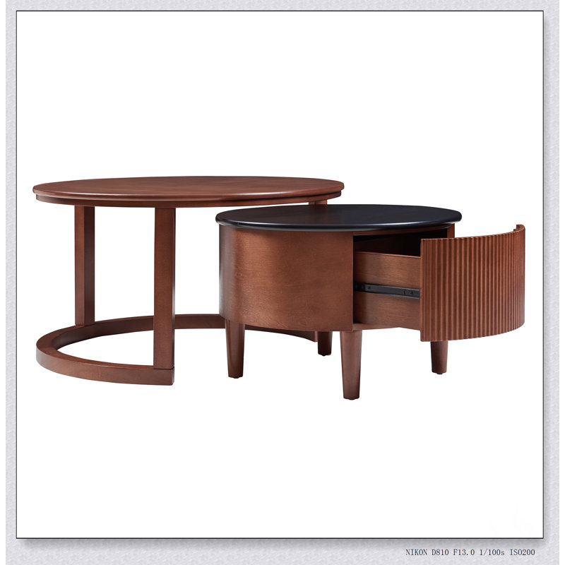 Table basse vintage gigognes avec tiroir cannelé pour un rangement élégant et une efficacité d'espace