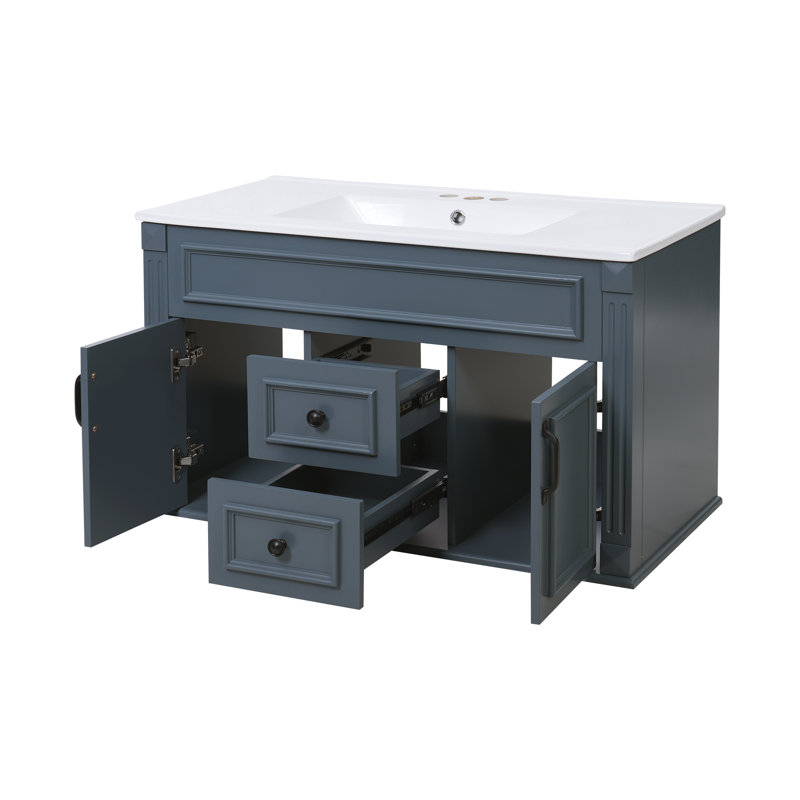 Armoire de salle de bain murale avec lavabo et tiroirs en céramique, Blue