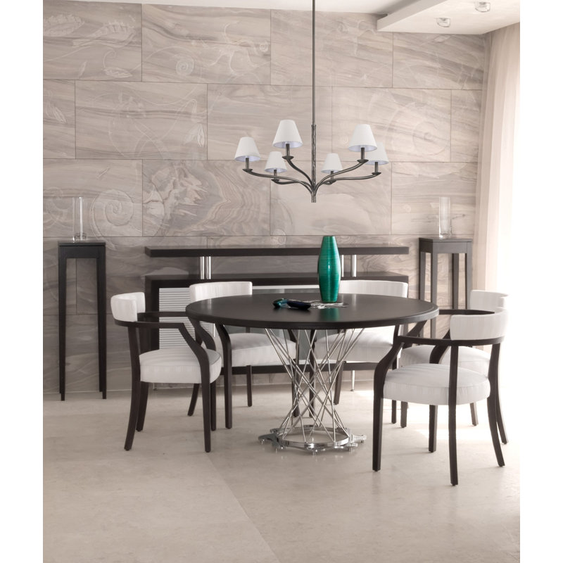 Lustre en bronze forgé à 6 lumières 42 pouces avec abat-jour en lin naturel Petrillo, 21.25" H x 42" W x 42" D