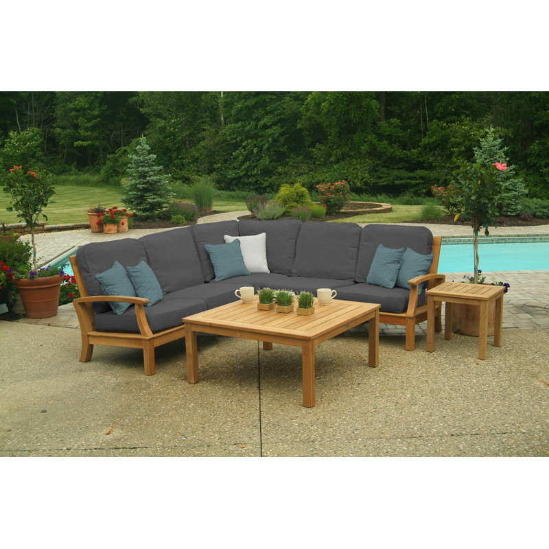 Monterey Teak Outdoor Sectional Corner Chair, Cast Lagoon Sunbrella® Plainweave