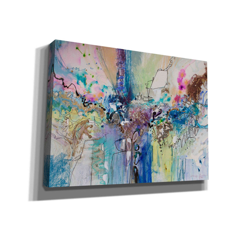 «Flow Blue with Gold Leaf 8» par Jennifer Gardner, art mural sur toile, H 40 po x l 54 po x P 1,5 po