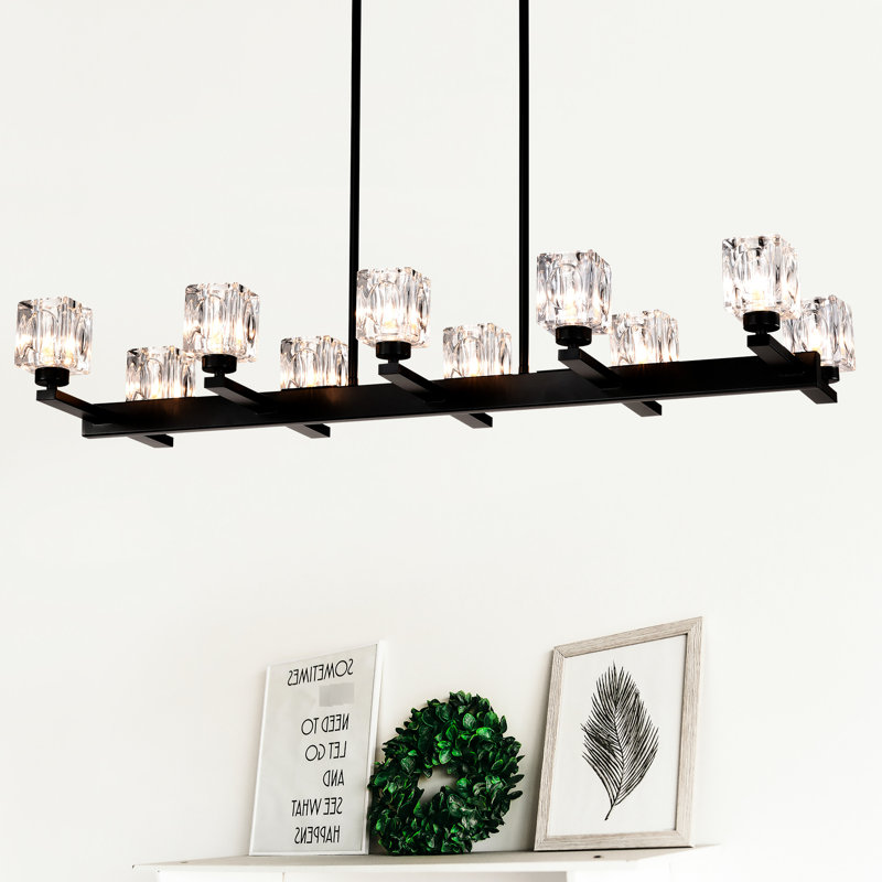 10 - Pour îlot de cuisine - Luminaire en cristal noir moderne à hauteur réglable, ampoule G9 10 * g9 *, 40 W maximum, conception américaine, suspension mate réglable, finition facile à installer, sensation luxueuse
