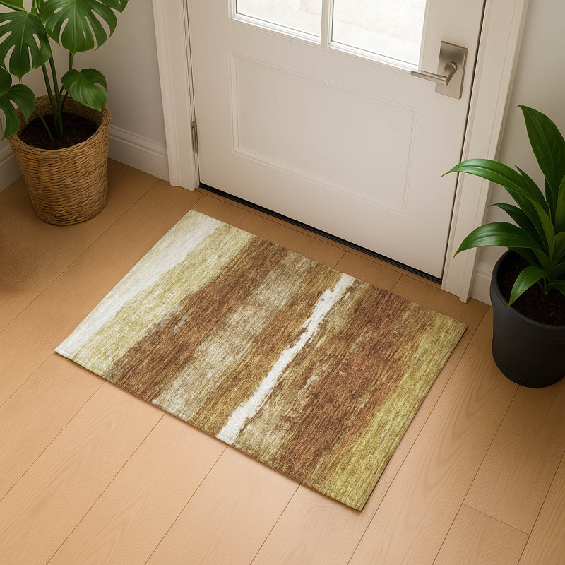 Premium Machine Washable Mayfield Striped Rug, 1'8" x 2'6", Paprika