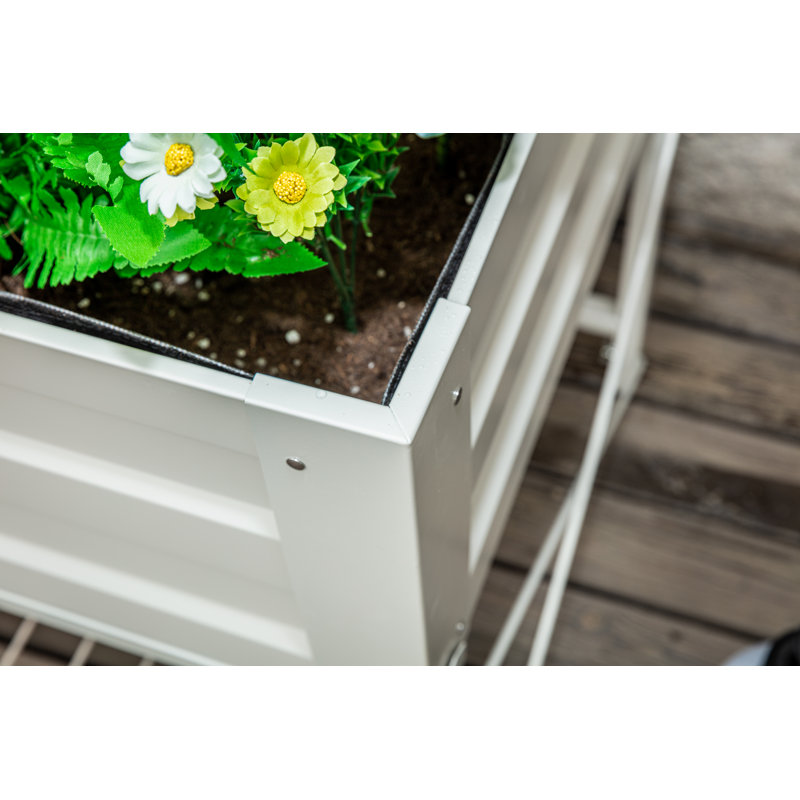 Abubokar Steel Raised Garden Bed with Liner and Storage Shelf