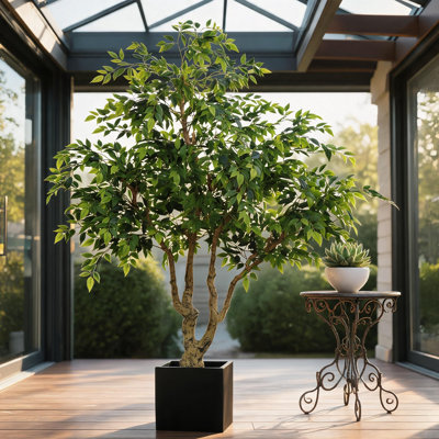 84 Inch Artificial Banyan Tree with Natural Trunk & Silk Leaves, Indoor Outdoor