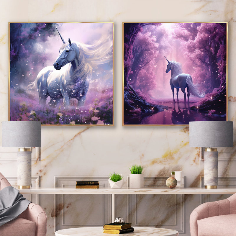 "Luminaire lavande" 2 pièces, H 16 po x l 33 po, Cadre flottant doré
