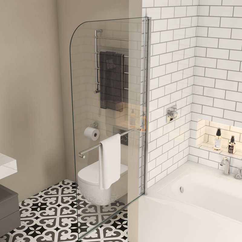 1/4" Tempered Clear Bath Tub Shower Screen With Towel Bar - 3458 Model For Bathroom Use Captivating Design, Silver