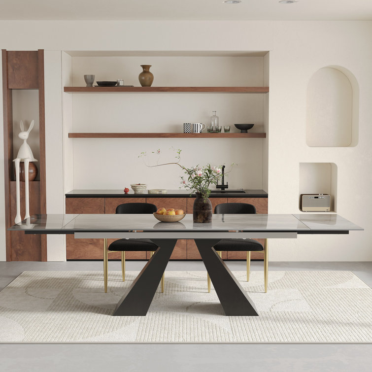 Joceline 78.74'' to 110.23” Extendable Rectangular Sintered Stone Dining Table Seat 10-12