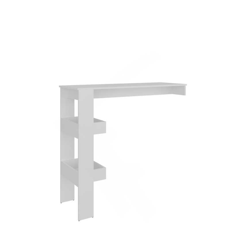 Table de bar Aurora avec tablette de rangement, design moderne pour bar à domicile, cuisine ou salle à manger, blanc