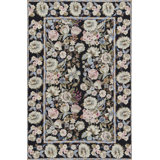 Hand-Knotted High-Quality Black and Black Area Rug