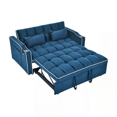 55.51 inch versatile foldable sofa bed in 3 lengths, modern sofa sofa sofa velvet pull-out bed, adjustable back and with USB port and ashtray and swiv by Orren Ellis