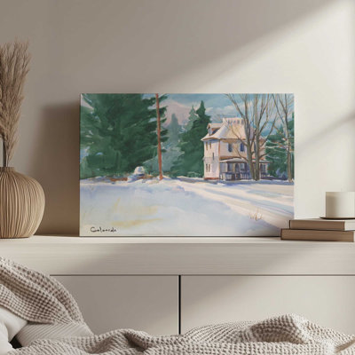 Enfield Colonial in a Winter Storm by Stephen Calcasola Canvas Art Print