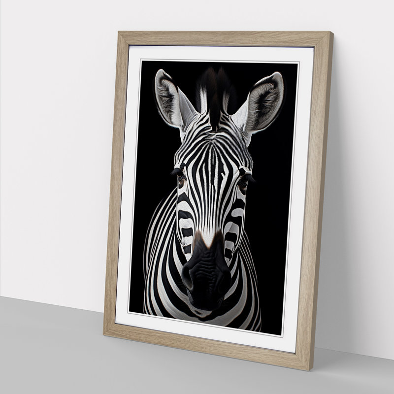Zebra Contemporary - Single Picture Frame Print on Wood, 64cm H x 46cm W x 2cm D, Oak