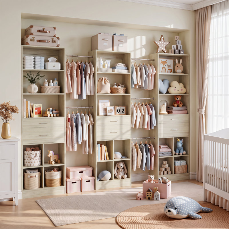Armoire de rangement moderne à hauteur réglable de 59,8 po à 122,8 po, Beige