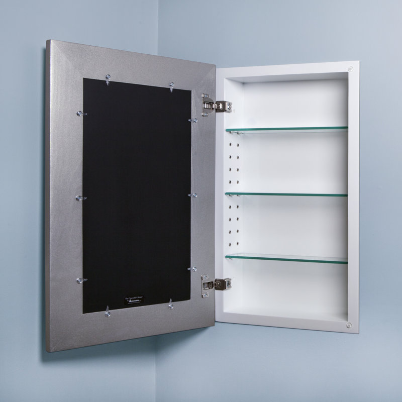 Recessed Picture Frame Door Medicine Cabinet with 3 Adjustable Shelves, Silver