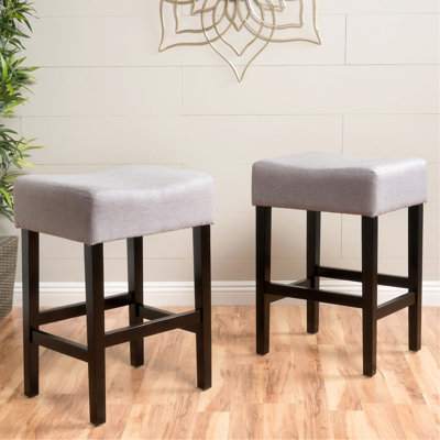 2Pcs Kd Backless Counter Stool, Grey. Fabric Seat Feature, Wood Legs. Improves Home Ambiance. 15.47"D X 18.58"W 27.05"H Cozy Quality,