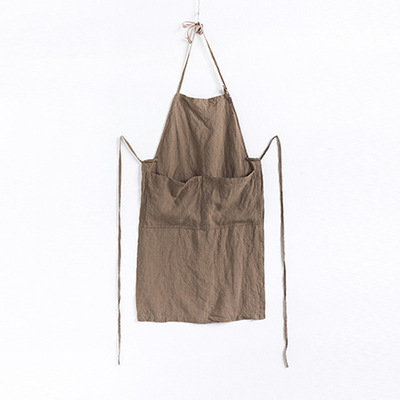Natural Linen Apron, Basic Kitchen Linen Apron, Full Apron, Brown